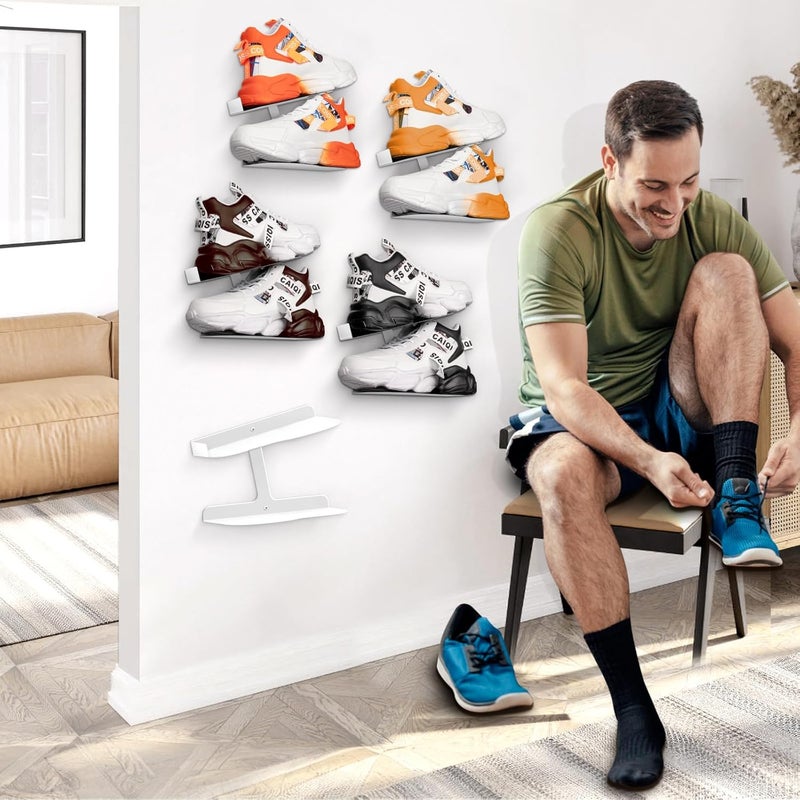 HANDSONIC 2 Pcs Floating Shoe Display Shelves for Wall Mount,H-Type Sturdy Levitating Shoe Wall Shelf,Sneaker Holders Rack for Shoes Collectors Advertising Exhibition Shoe Store Show Shoe Shelf for Wall White - Image 2